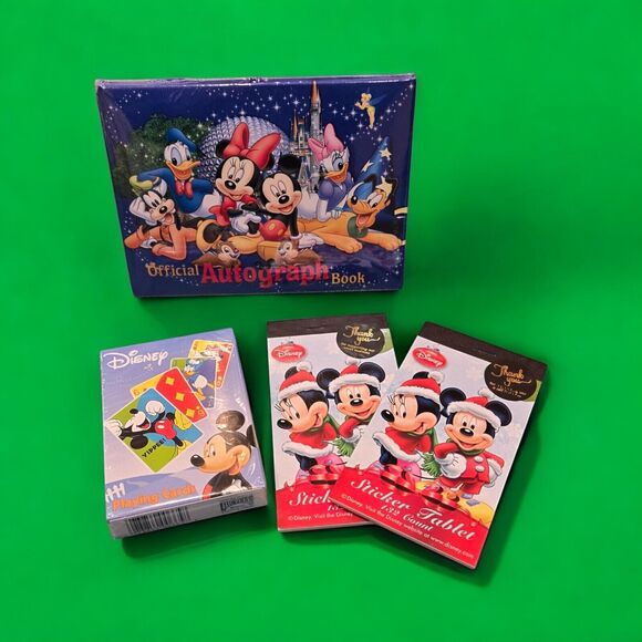 NEW Disney Official Autograph Book Christmas Mickey Mouse Stickers Playing Cards - Picture 1 of 10